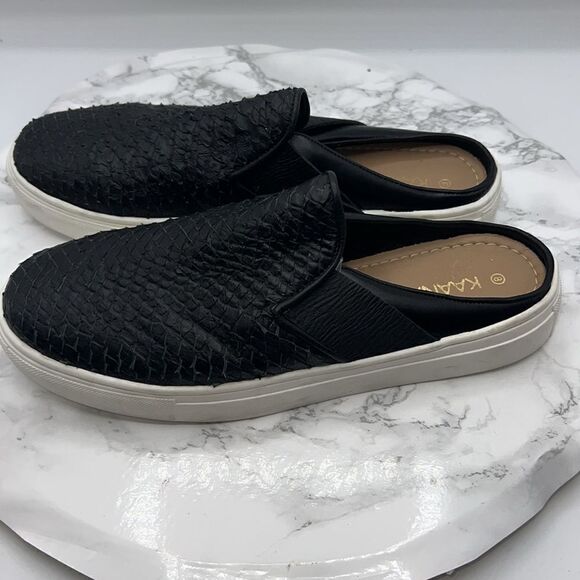 KAANAS Black Leather Sahara Slide Slip On-8 - Picture 2 of 9